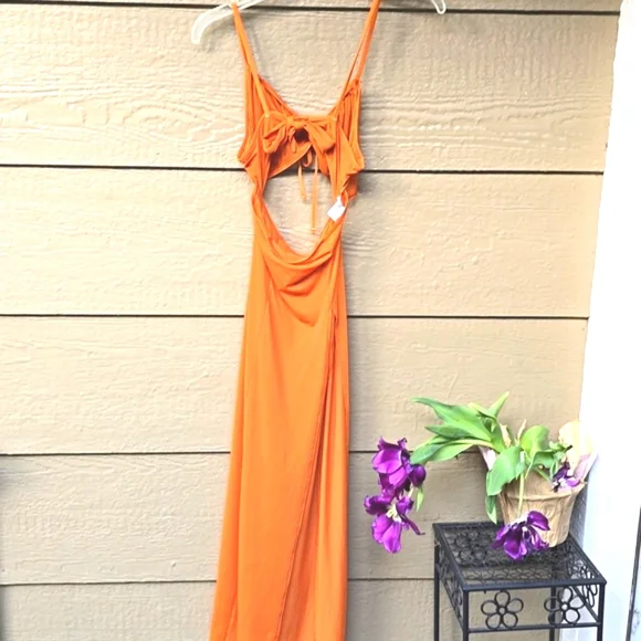 Parade silky mesh Golden Hour orange bare midriff maxi dress coverup s small - Picture 7 of 7